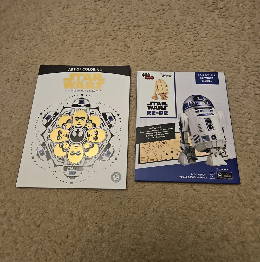 Star Wars R2-D2 Wooden Model & Coloring Book Collectible Bundle